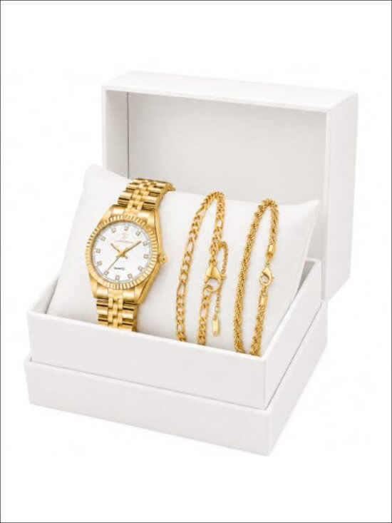 Gold Plated Watch & Bangle Set, Japanese Quartz Movement, Stainless Steel main image 6